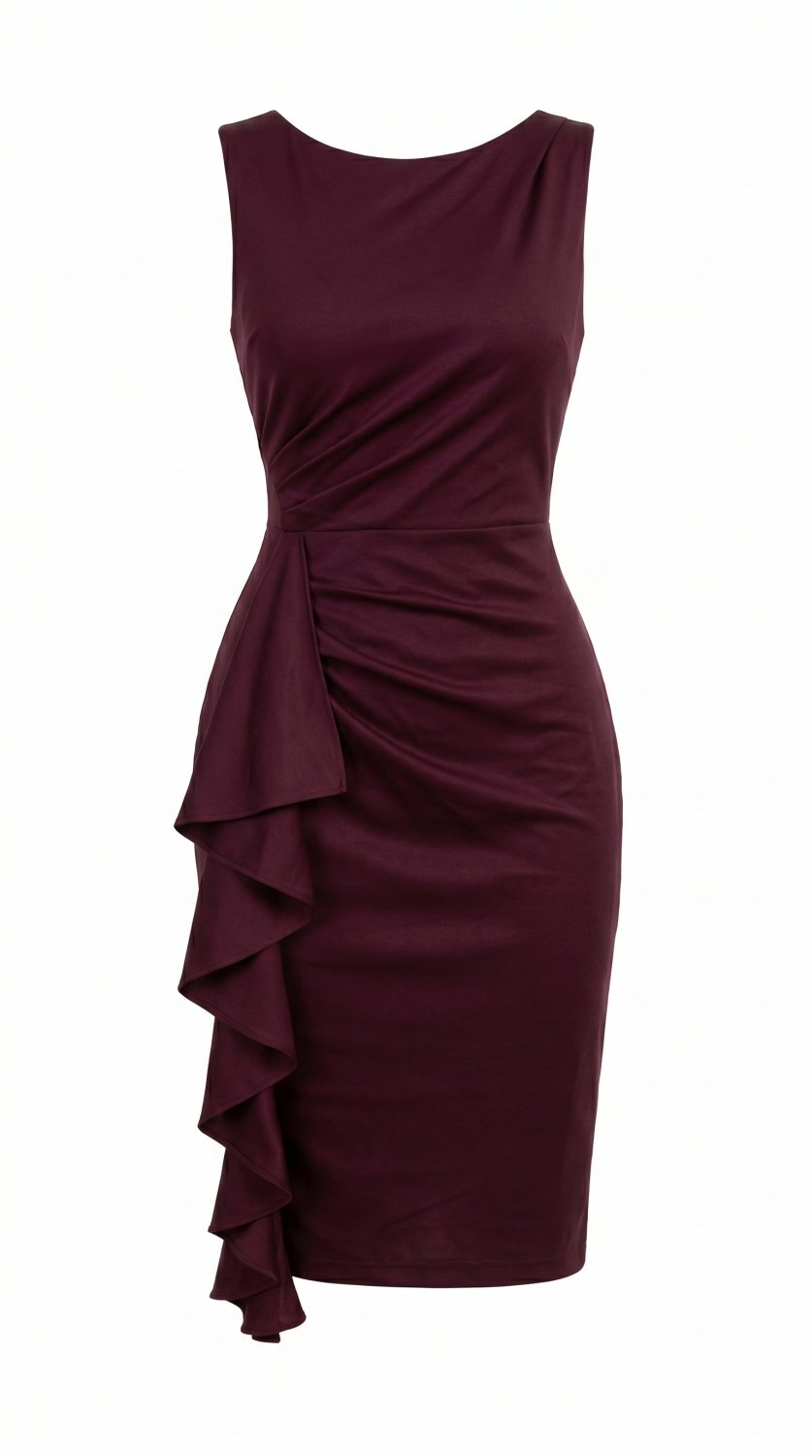 Wyrafinowana sukienka bodycon ołówkowa z okrągłym dekoltem, bez rękawów i eleganckimi detalami w for