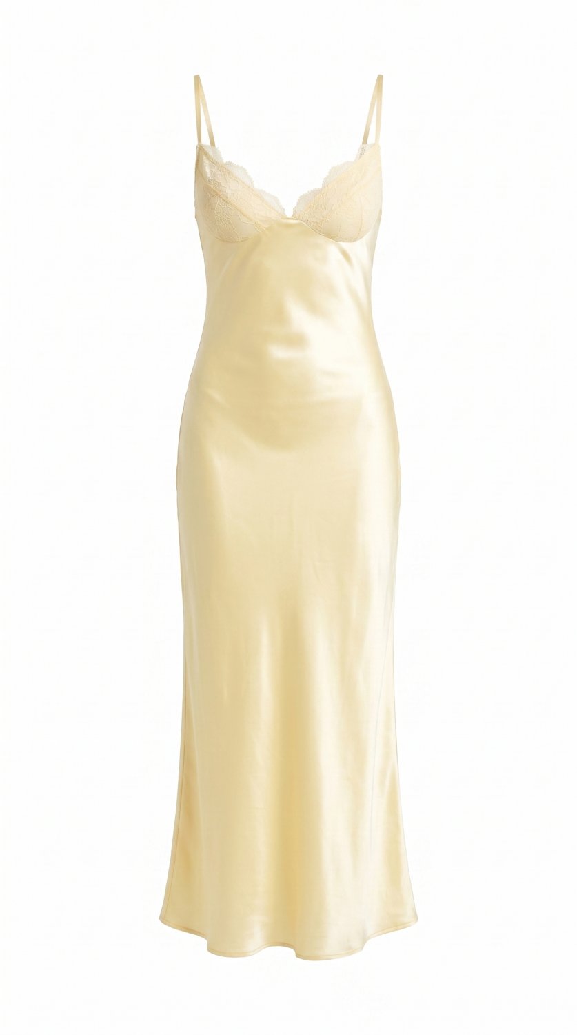 Elegantes Satin-Midikleid mit schmeichelndem V-Ausschnitt, zarten Spitzenakzenten, rückenfreiem Desi