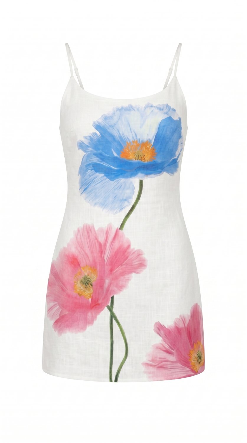 Vestido mini de verano de moda con diseño sin mangas, escote O, estampado elegante y detalle sin esp
