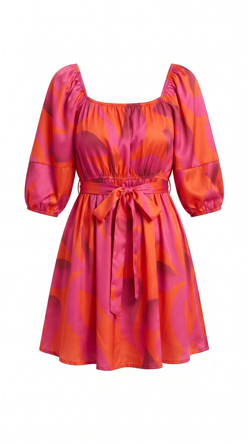 Chic and stylish short dress in a vibrant orange shade, featuring a flattering silhouette and lightw