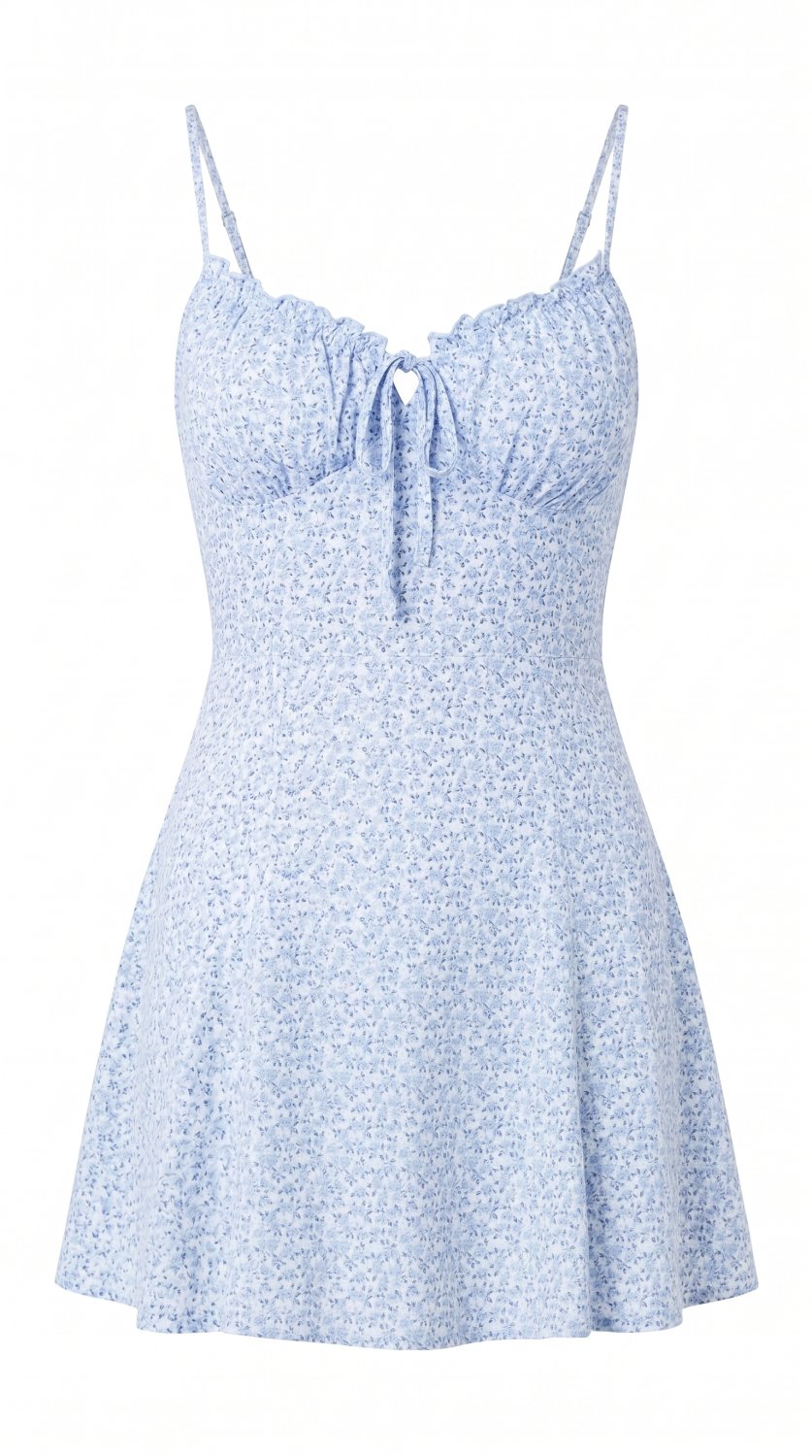 Vestido mini chic y femenino con estampado floral, tirantes de camisola, diseño sin espalda y una si