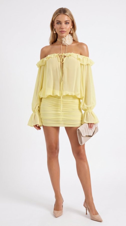 Buttercup Romance Off-Shoulder Mini Dress