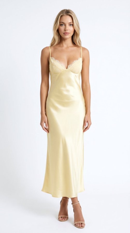 Damen-Satin-Spitzen-Midikleid