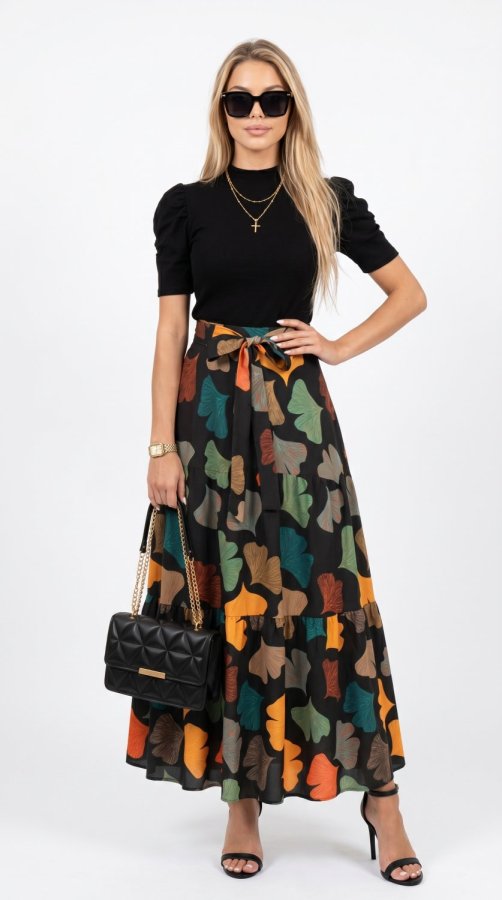 Ensemble Jupe Maxi Botanique Élégante pour Femmes