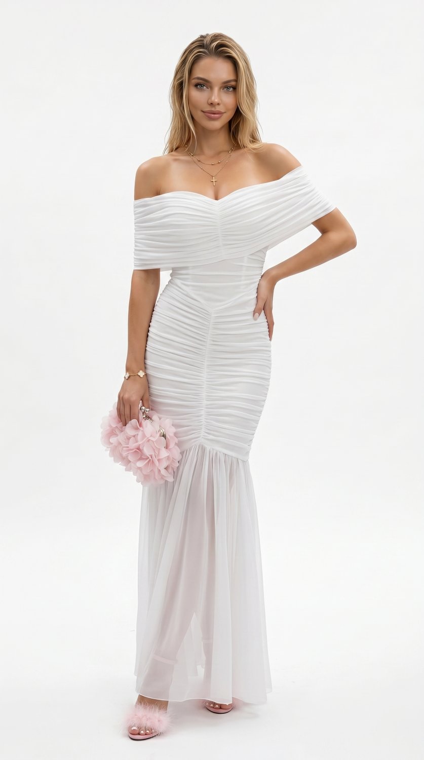Ensemble Robe Sirène Romantique à Épaules Dénudées pour Femme