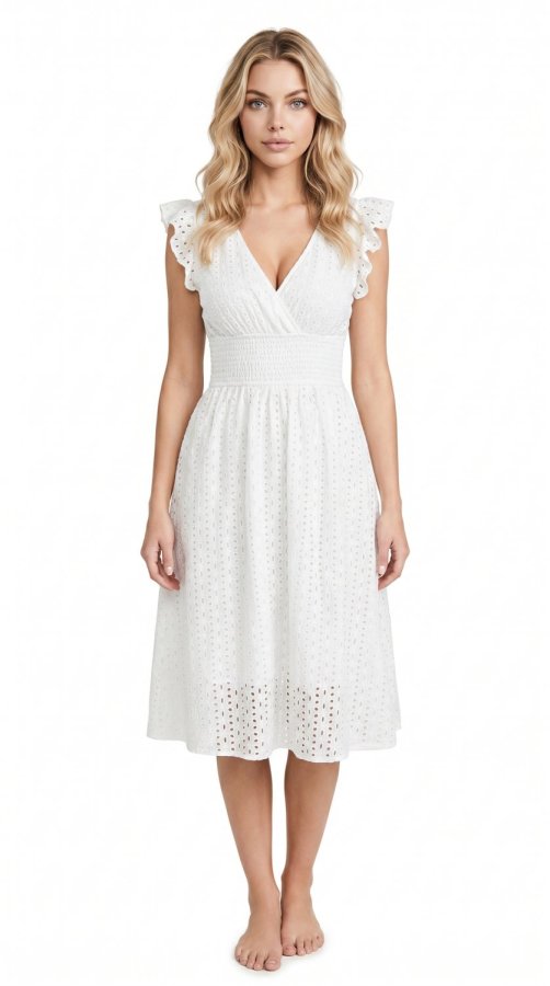 Robe de plage femme à col en V et taille en dentelle