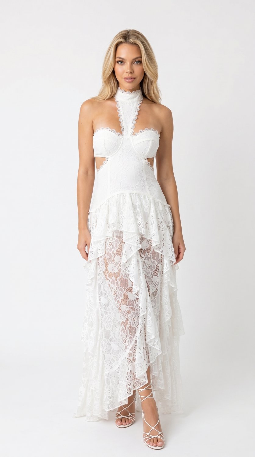 Vestido Blanco Sexy de Encaje Patchwork
