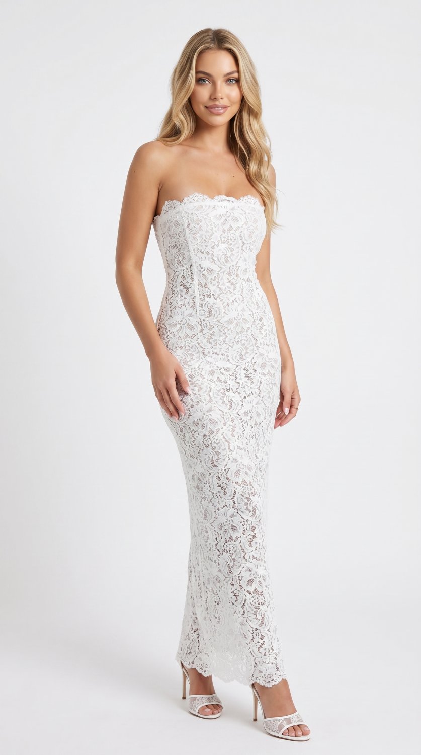 Weißes Spitzen-Strand-Hochzeitsgast-Kleid